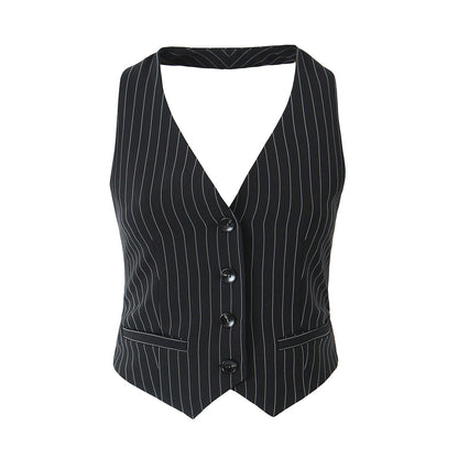 Chic Loose Striped Waistcoat Bell-Bottoms Suit