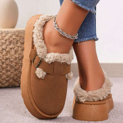 Fleece Thick Sole Outdoor Slip-On Cotton Moccasin Winter New Women's Snow Boots Shoes