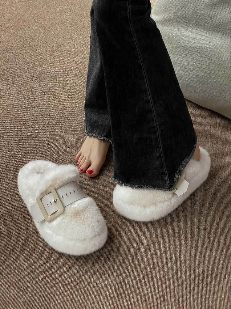 Thick Sole Fur Warm Outdoor Autumn Winter Closed Toe Half Slippers Shoes