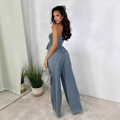 Fashion Casual Ruffle Denim Sexy Suit