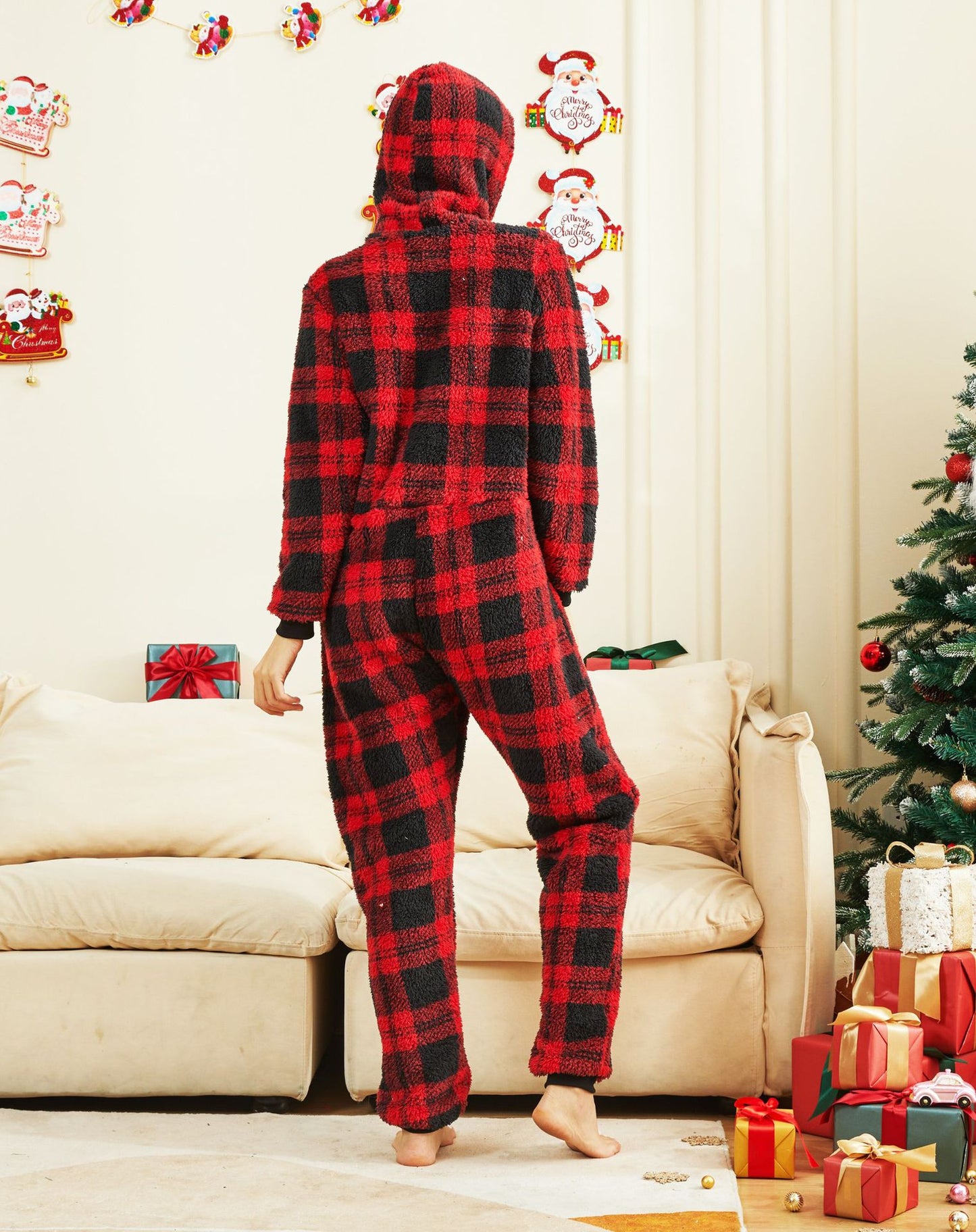 Warm Double-Sided Plaid Christmas Pajama Suit