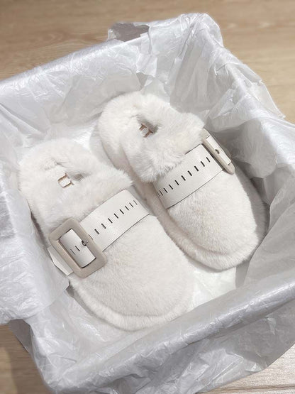 Thick Sole Fur Warm Outdoor Autumn Winter Closed Toe Half Slippers Shoes