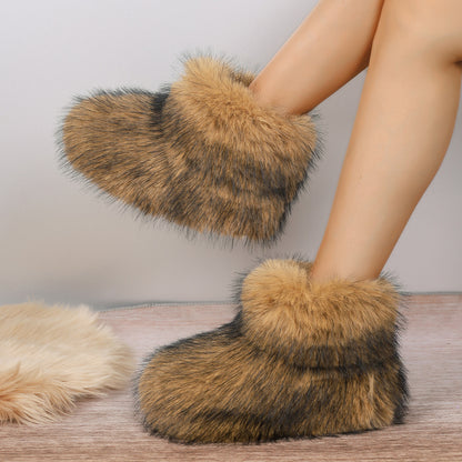 Long Plush Faux Fur Plus Size New Women's Short Tube Snow Boots Shoes