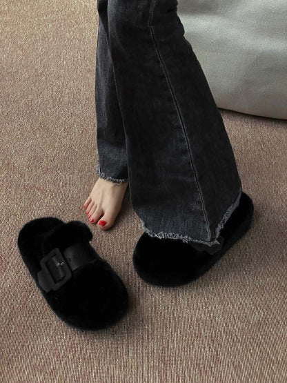 Thick Sole Fur Warm Outdoor Autumn Winter Closed Toe Half Slippers Shoes