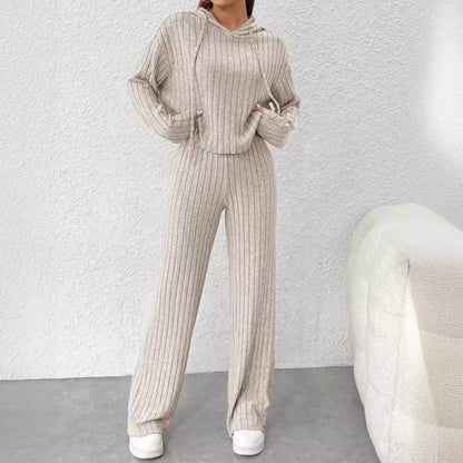 Casual Knitted Long Sleeve Loose Pants Two-Piece Suit