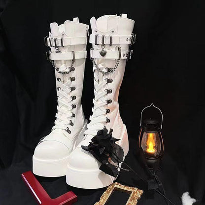 Demonia Thick Sole Fashion Leather Buckle Subculture Punk Long Boots Women's Shoes