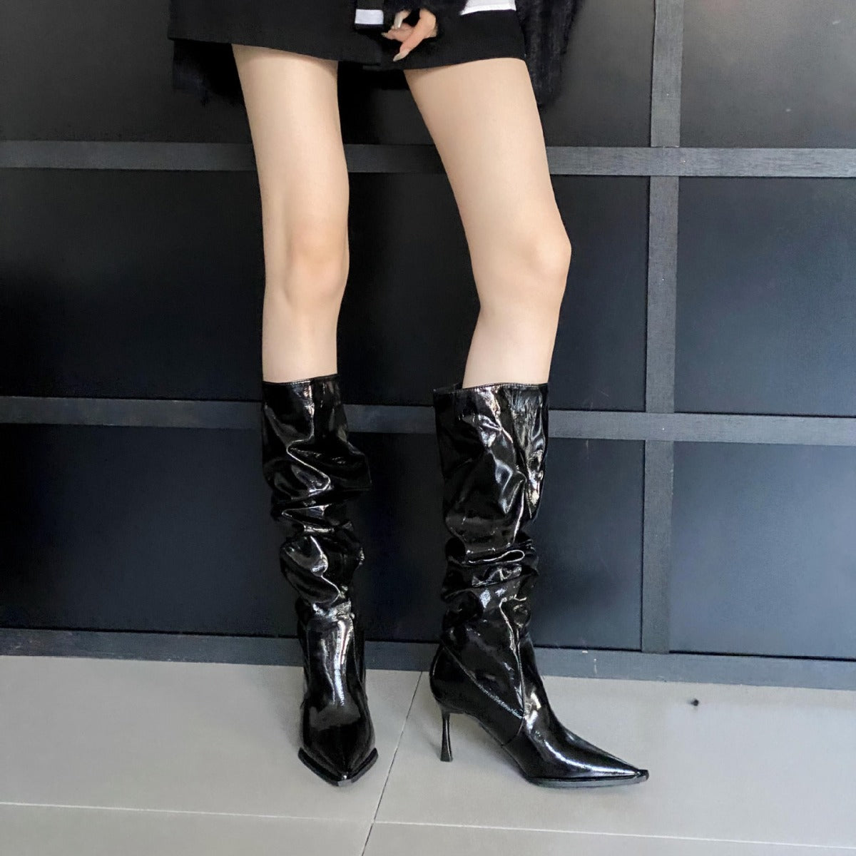 Pointed Toe Ruched Over-Knee High Heel Long Tube Rider Boots Autumn Winter 2024 Women's Shoes