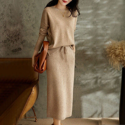 Stylish Knit Two-Piece Early Fall Skirt Suit