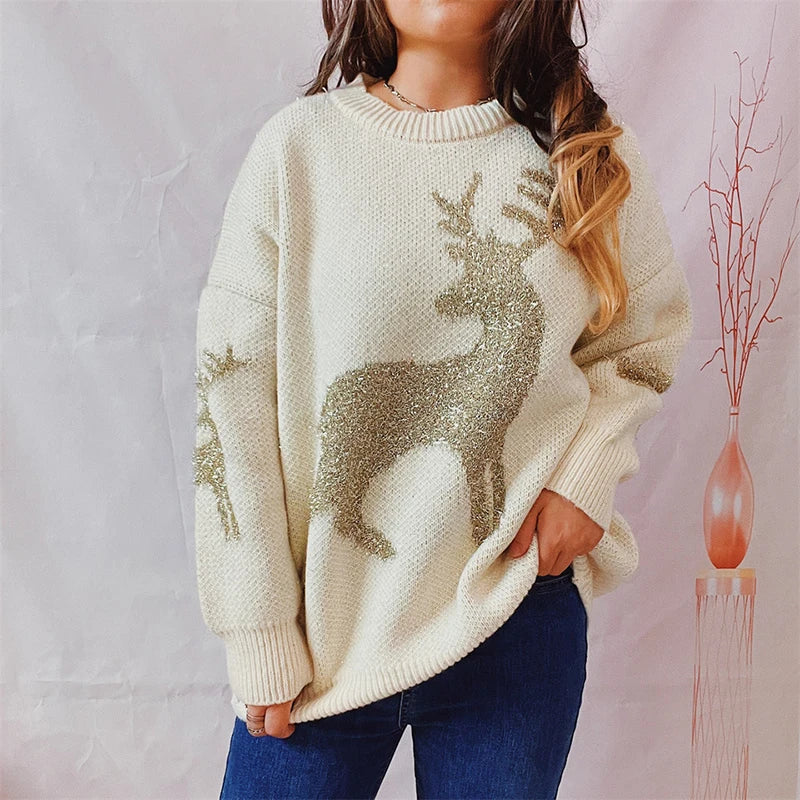 Chic O-Neck Long Sleeve Knitted Christmas Sweater