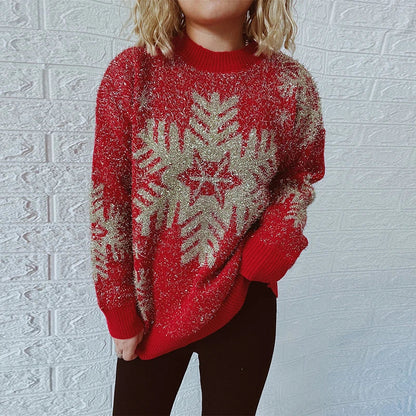 Shiny Loose O-Neck Christmas Sweater - Autumn/Winter Fashion