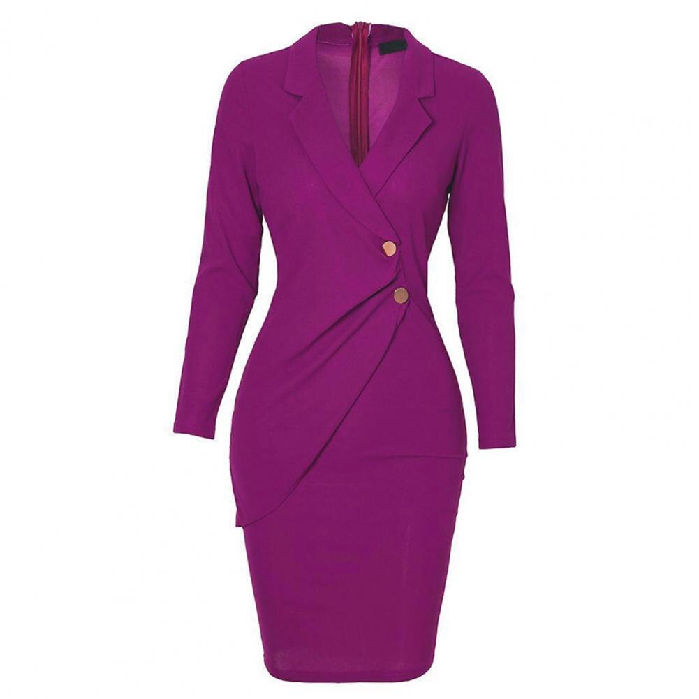 Amy Fashion - Office Women Buttons Slim Zipper Bodycon Suit Dress