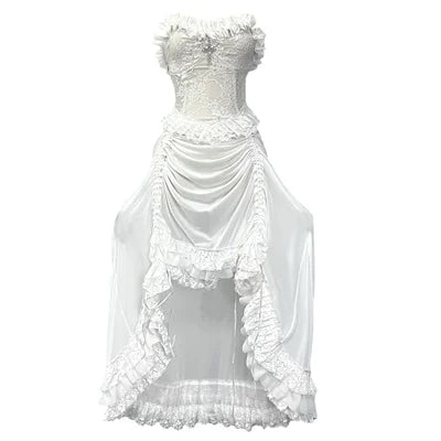 Lace Strap Light Summer Party Gothic Sleeve Lolita Evening Rope Flying Dress Stiletto Asymmetric White