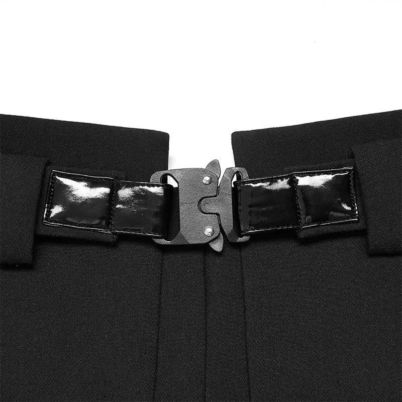 Women Half Line Mini Buckle Decoration Waist Personality Collect Functional Women's Black Skirt Casual A