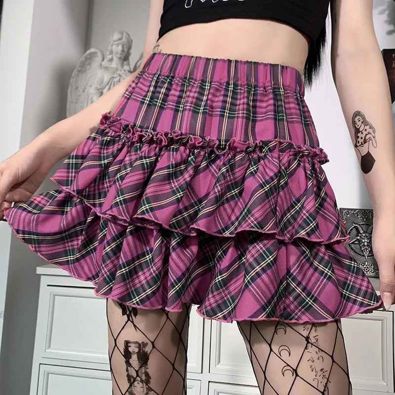 Waist Pink Youth Skirt Girl Slim Japanese College High Plaid