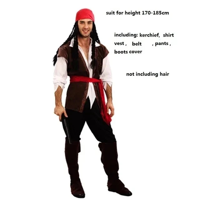 Carnival Jack Costume Sparrow Pirates Captain Halloween Cosplay Caribbean