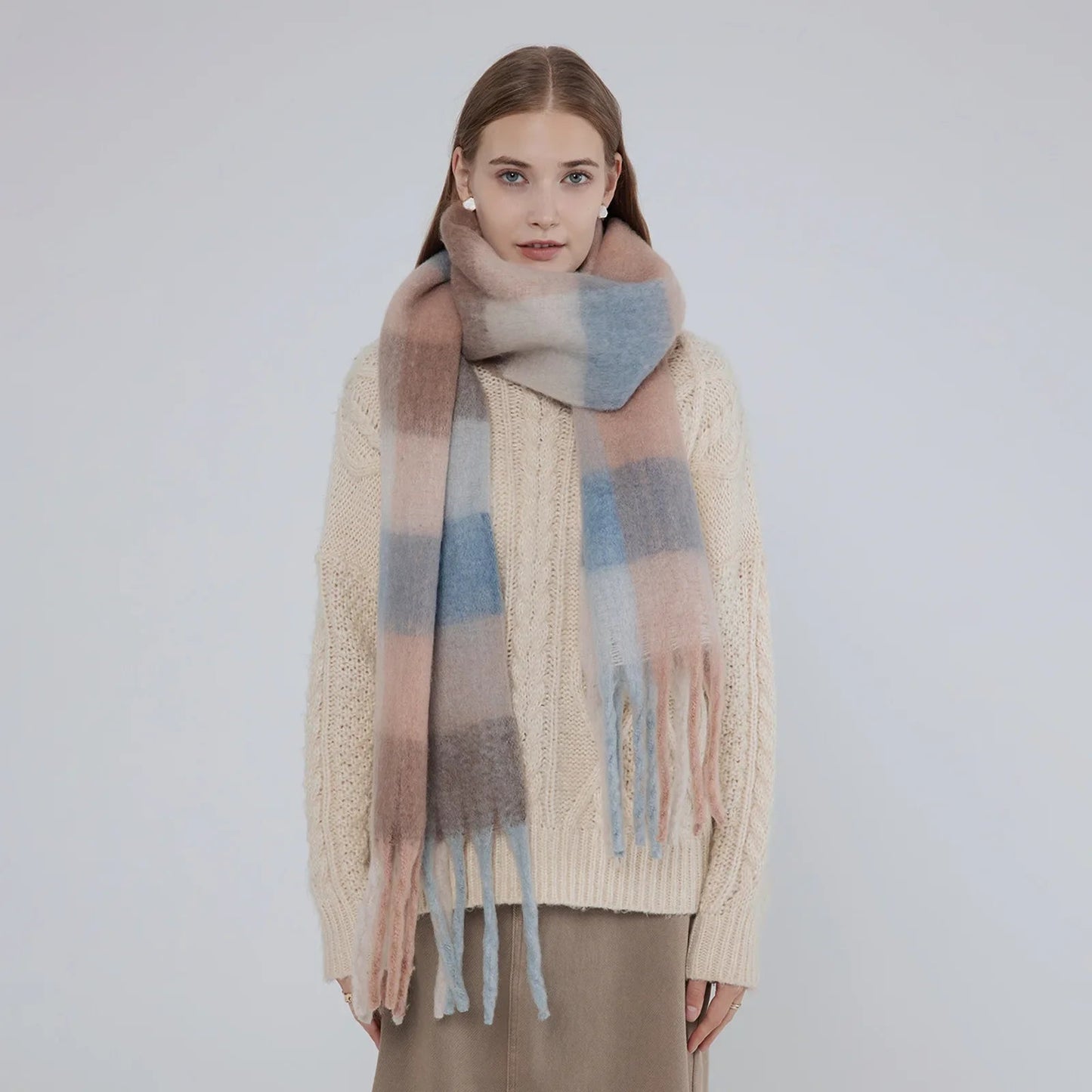 Elegant Minimalist Plaid Scarf - Imitation Cashmere Warm Shawl for Women