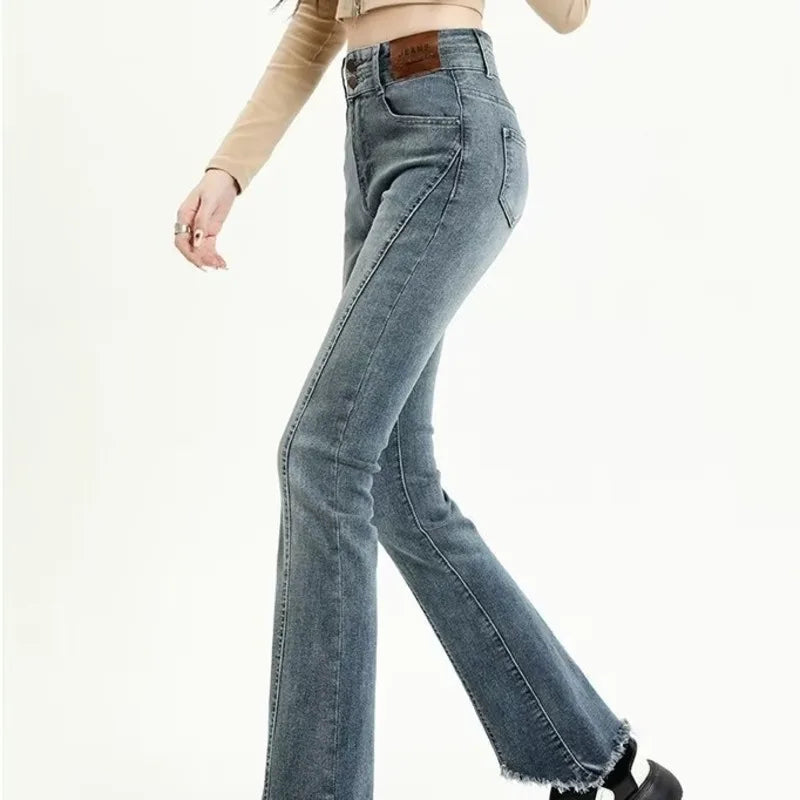 Amy Fashion - Popular High Waist Simple Fashion Lazy Trend Micro Raglan Japanese Genjuku Jean