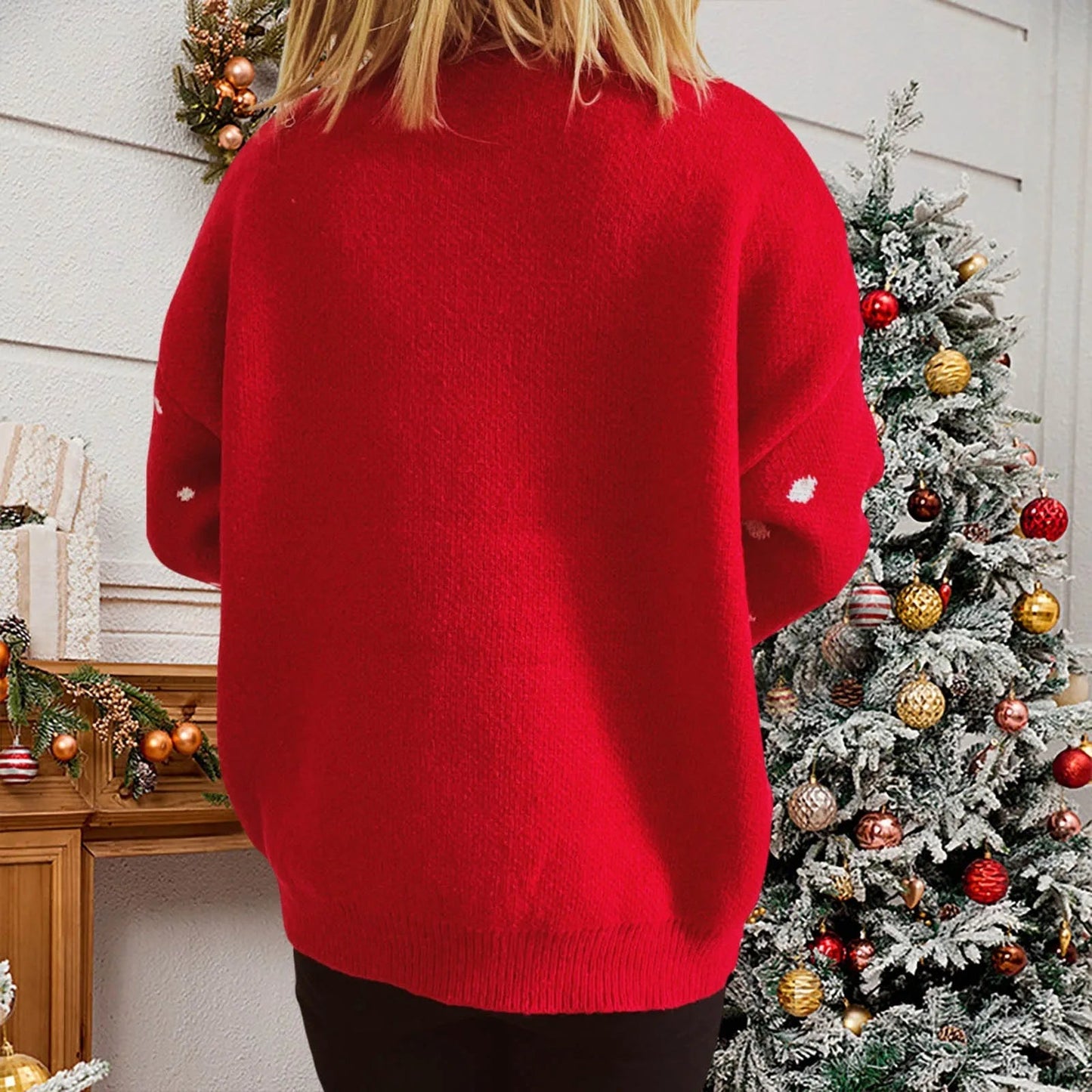 Elk Snowflake Pattern Christmas Sweater - Long Sleeve Loose Knit