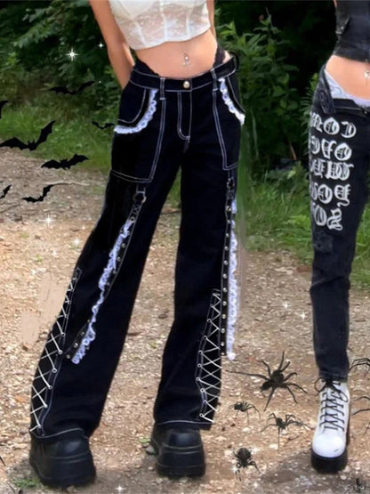 Alt Bandage Halloween Denim Punk Dark Pants