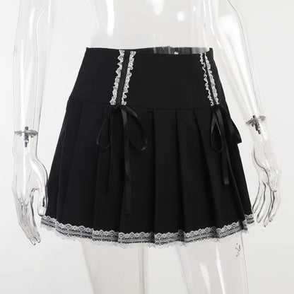 Dark Bust Harajuku Skirt Lolita Fashion Goth Wind Contrast Korean Black Lace Gothic Pleated