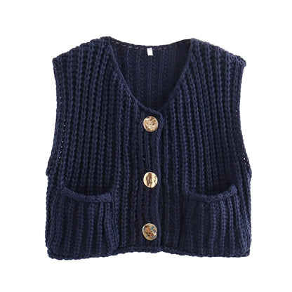 Red Sleeveless Sexy Single Breasted Vest Fashion Casual Sweater