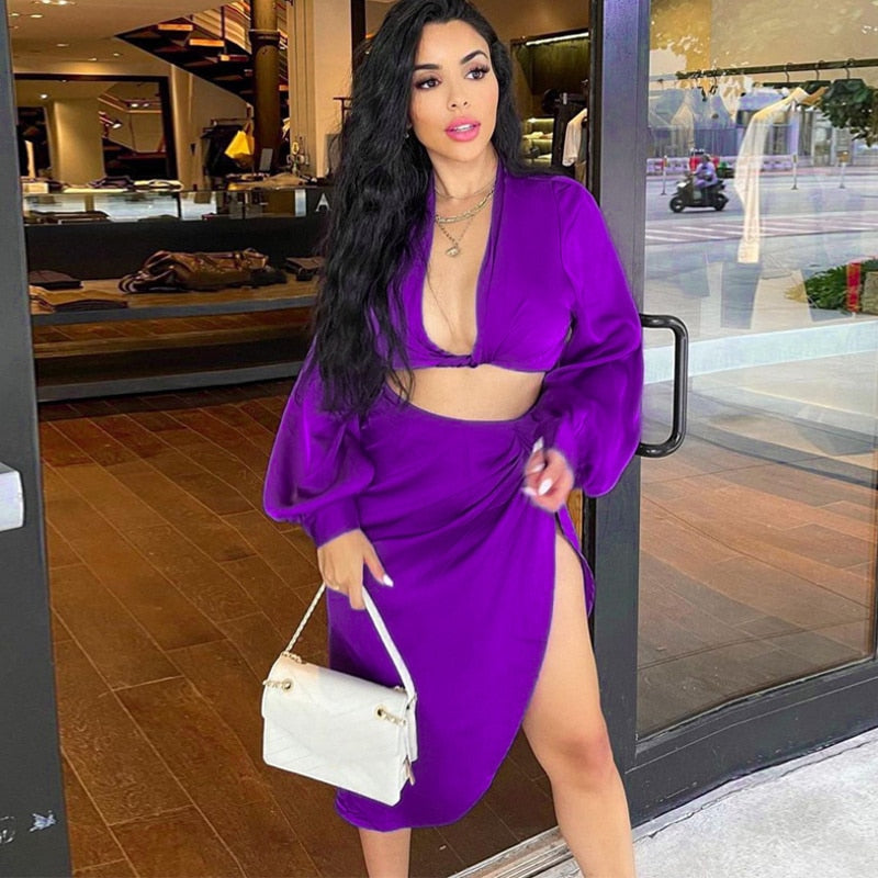 Amy Fashion - Kesiachiccly Satin 2 Piece Set