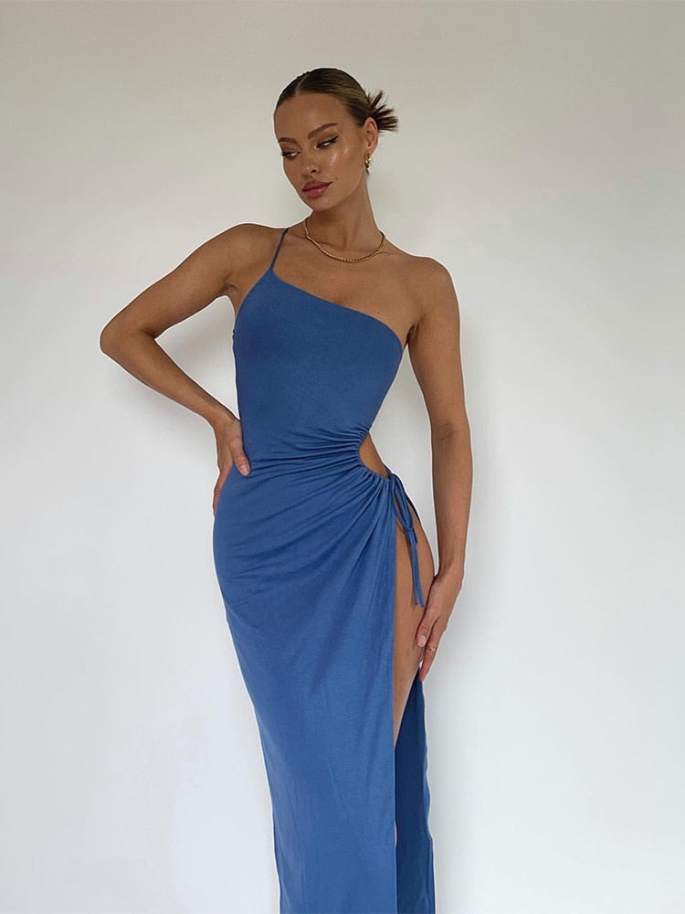 Amy Fashion - Asymmetric Cut Out High Split Maxi Dress