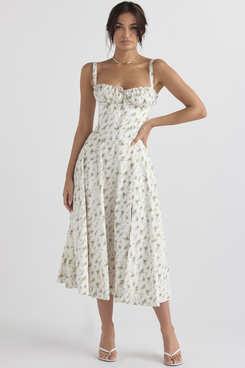 Amy Fashion - Floral Print Split Spaghetti Strap Sleeveless Midi Dress