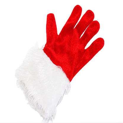 Santa Claus Festive White Fur Red Full Finger Fancy Dress Party Christmas Glove