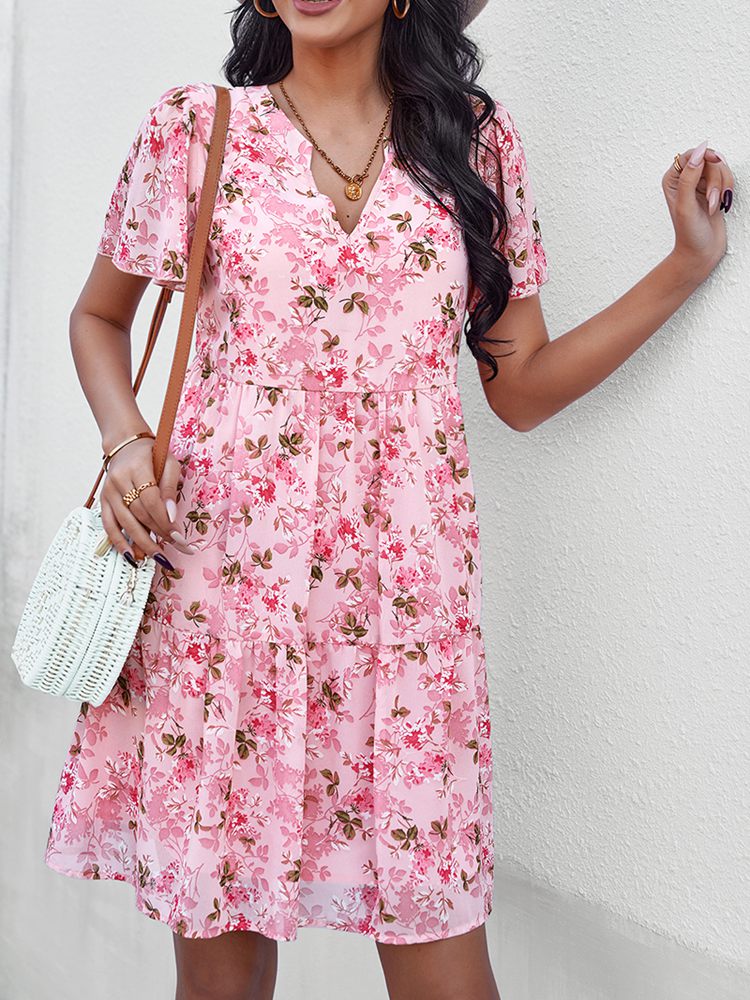 Amy Fashion - V Neck Short Sleeve Loose Chic Printed Dresses