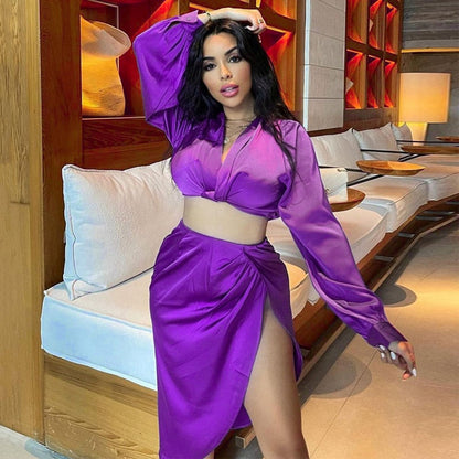 Amy Fashion - Kesiachiccly Satin 2 Piece Set