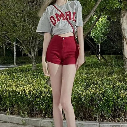 Short Skinny Tight Booty High Red Sexy Hot Summer Short