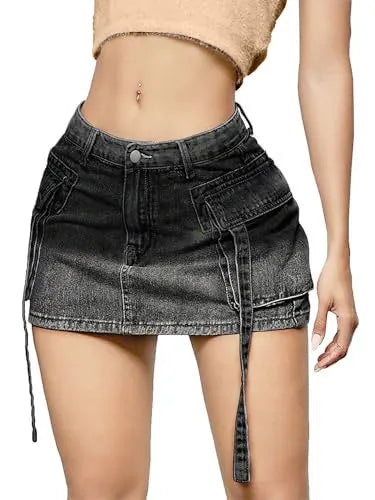 Sexy Short Slim Fit Casual Regular Elegant Splice Denim High Waist Hip Wrap A-Line Skirt