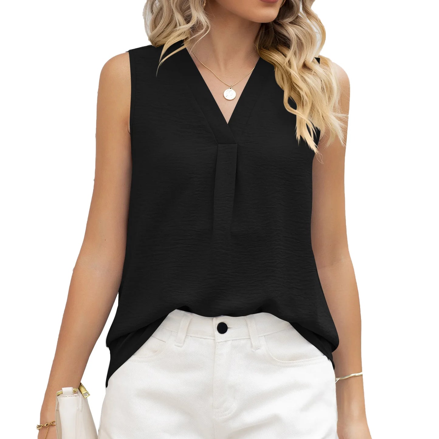 Solid Casual Loose Sleeveless Elegant Female Summer Tops Blouses