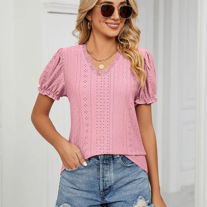 Solid Casual Loose Fashion Summer Vintage Oversized Elegant Female Tops Blouses