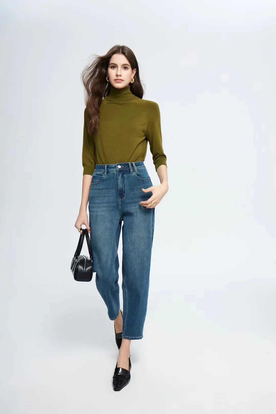 Amy Fashion - Spring New High Waist Retro Washed Blue Straight Jean