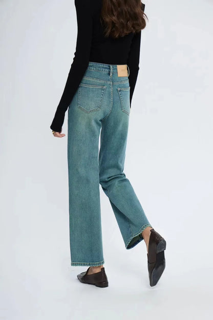 Amy Fashion - Straight Leg Denim Pant New Korean Straight Woman Female Spring 2024 Jean