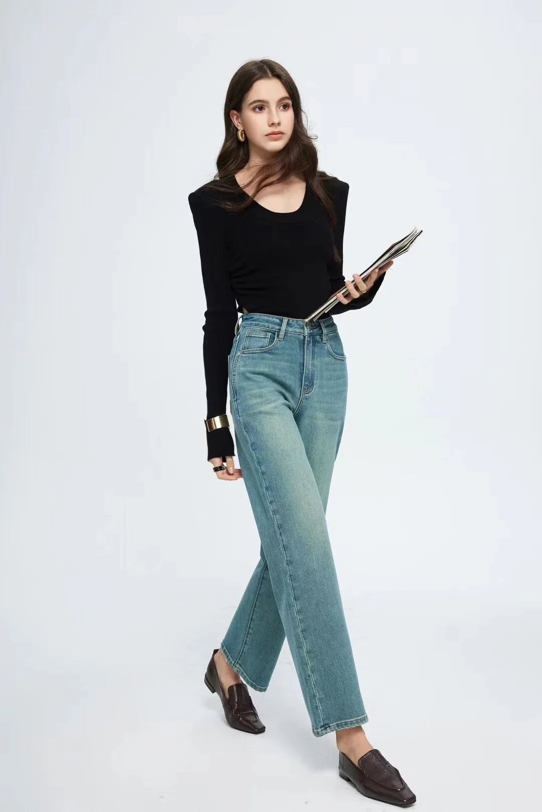 Amy Fashion - Straight Leg Denim Pant New Korean Straight Woman Female Spring 2024 Jean