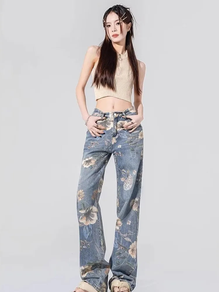 Amy Fashion - Children's High Waist Straight Tube Loose Wide Leg Trendy Spliced With Old Zippers Jean