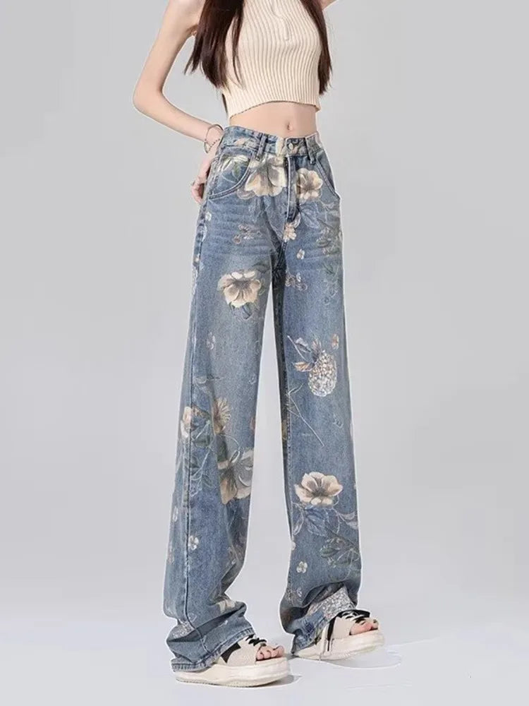 Amy Fashion - Children's High Waist Straight Tube Loose Wide Leg Trendy Spliced With Old Zippers Jean