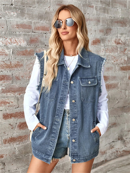 Denim Vest Autumn Washed Sleeveless Waistcoat Casual Baggy Jean Vest Jacket