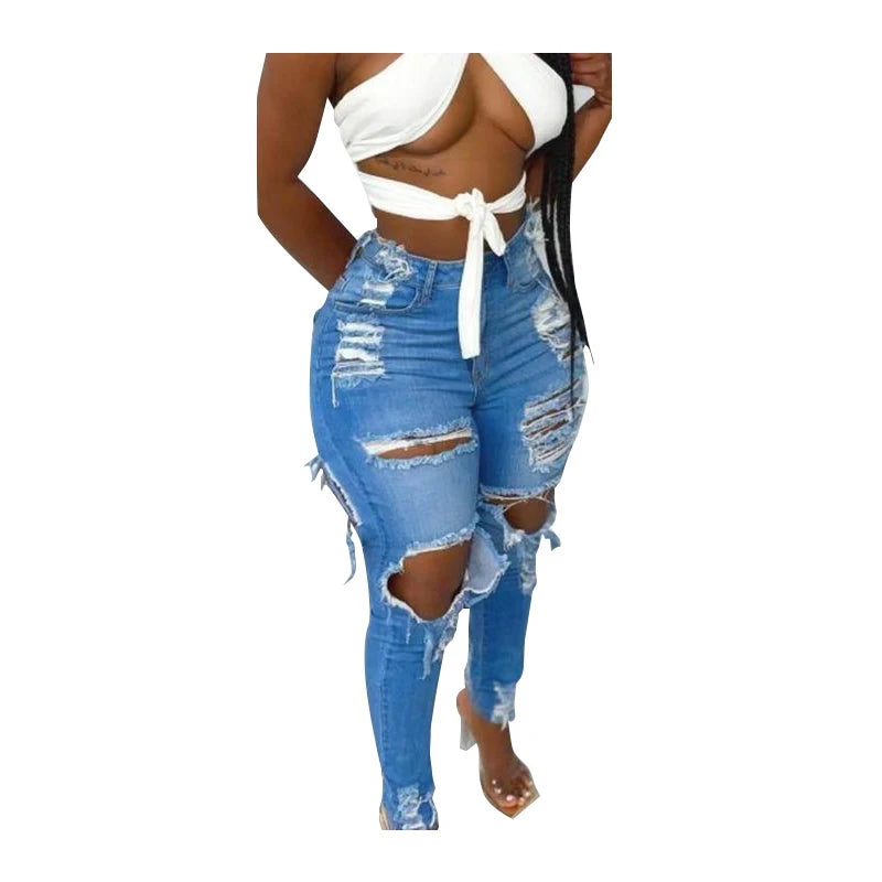 Amy Fashion - Stretchy Ripped High waisted Women Skinny Autumn Winter Female Denim Jean