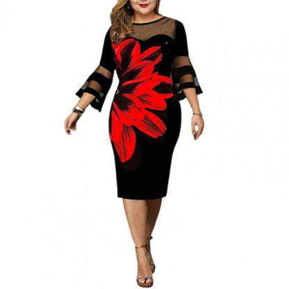 Amy Fashion - Elegant Mesh Bodycon Floral Print Party Dress