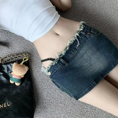 Summer Low Waist Straight Streetwear Denim Dress Korean Fashion Wrap Hips Skirt