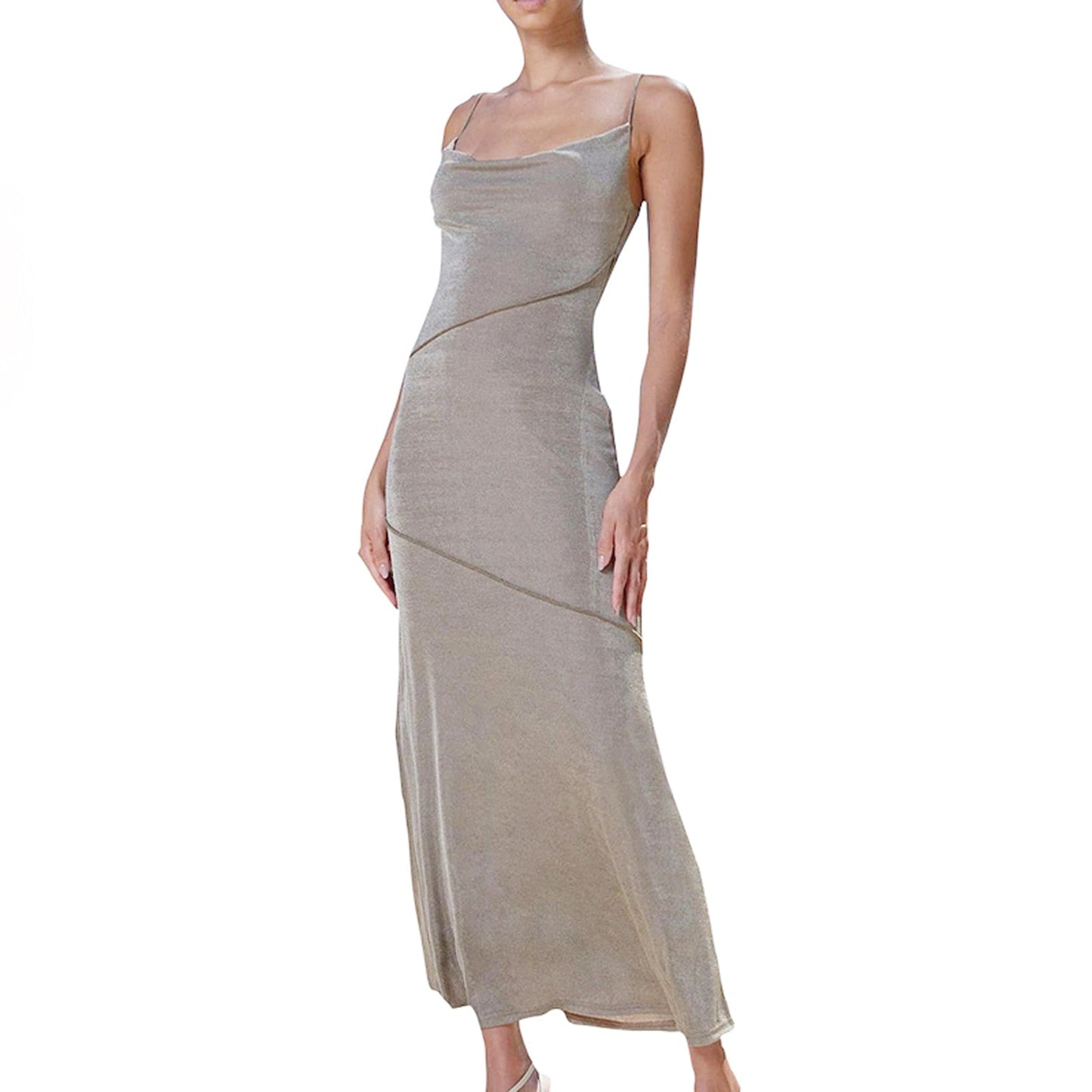 Amy Fashion - Satin Silky Spaghetti Strap Split Long Dress