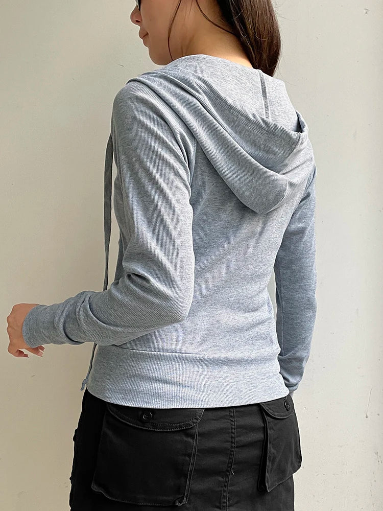 Sweetown Gray Slim Simple Basic Casual Preppy Cozy Stylish Hoodies