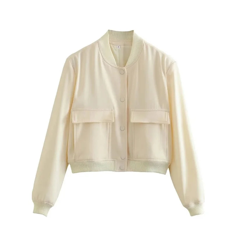 White Autumn Winter Button Cropped Long Sleeve Crop Fashion Jacket