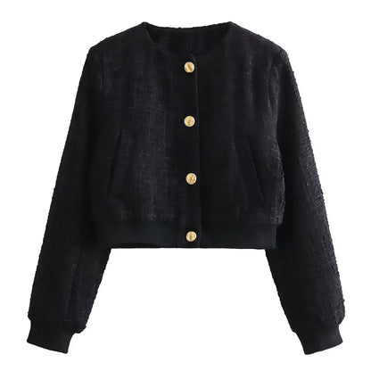 Spring Solid Loose Single Breasted Cropped Cardigan Pockets Coat