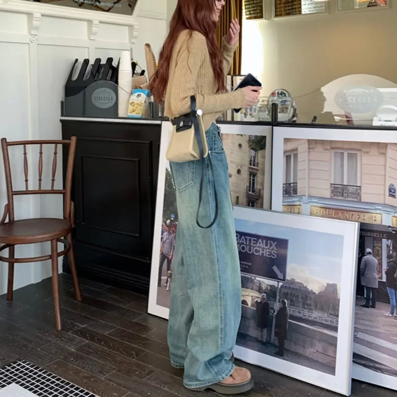 Amy Fashion - Harajuku Trend Japanese Style High-Waisted Straight New Autumn Leg Fashion Jean