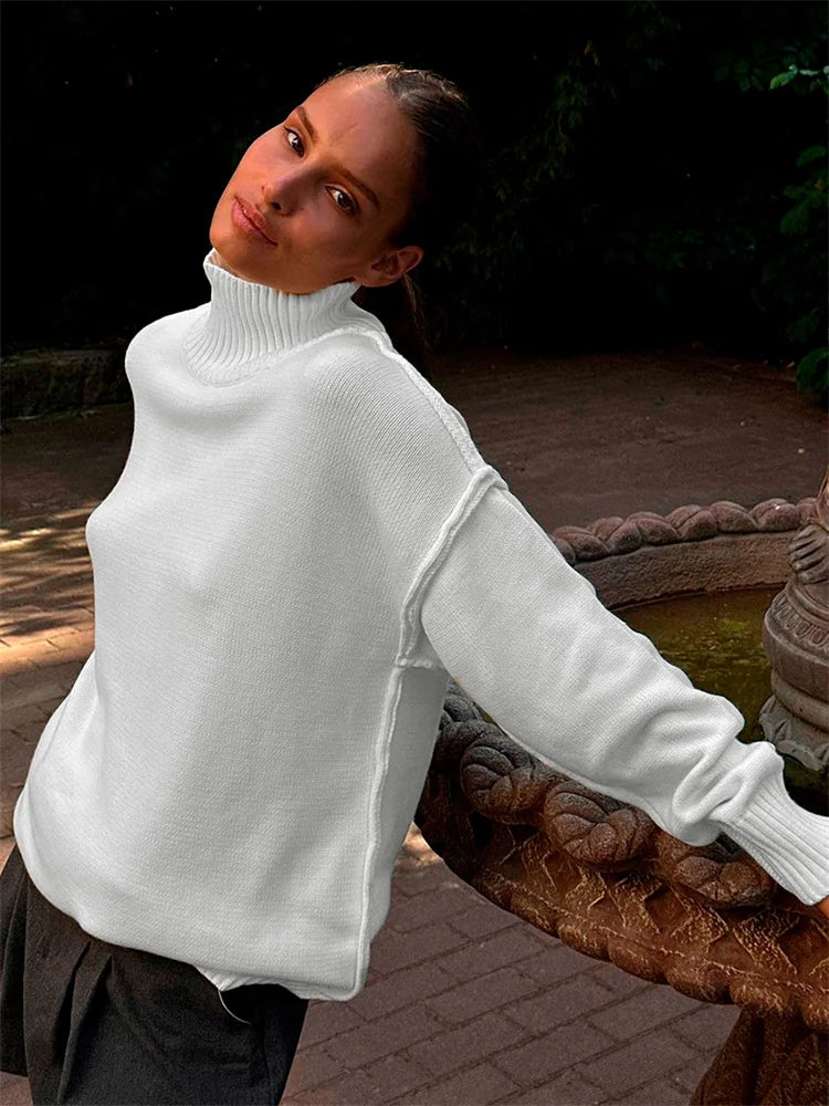 Winter Knit Pullover Female Clothes Loose Casual Ribbed Stylish Cozy Trendy Chic Comfortable Sweater